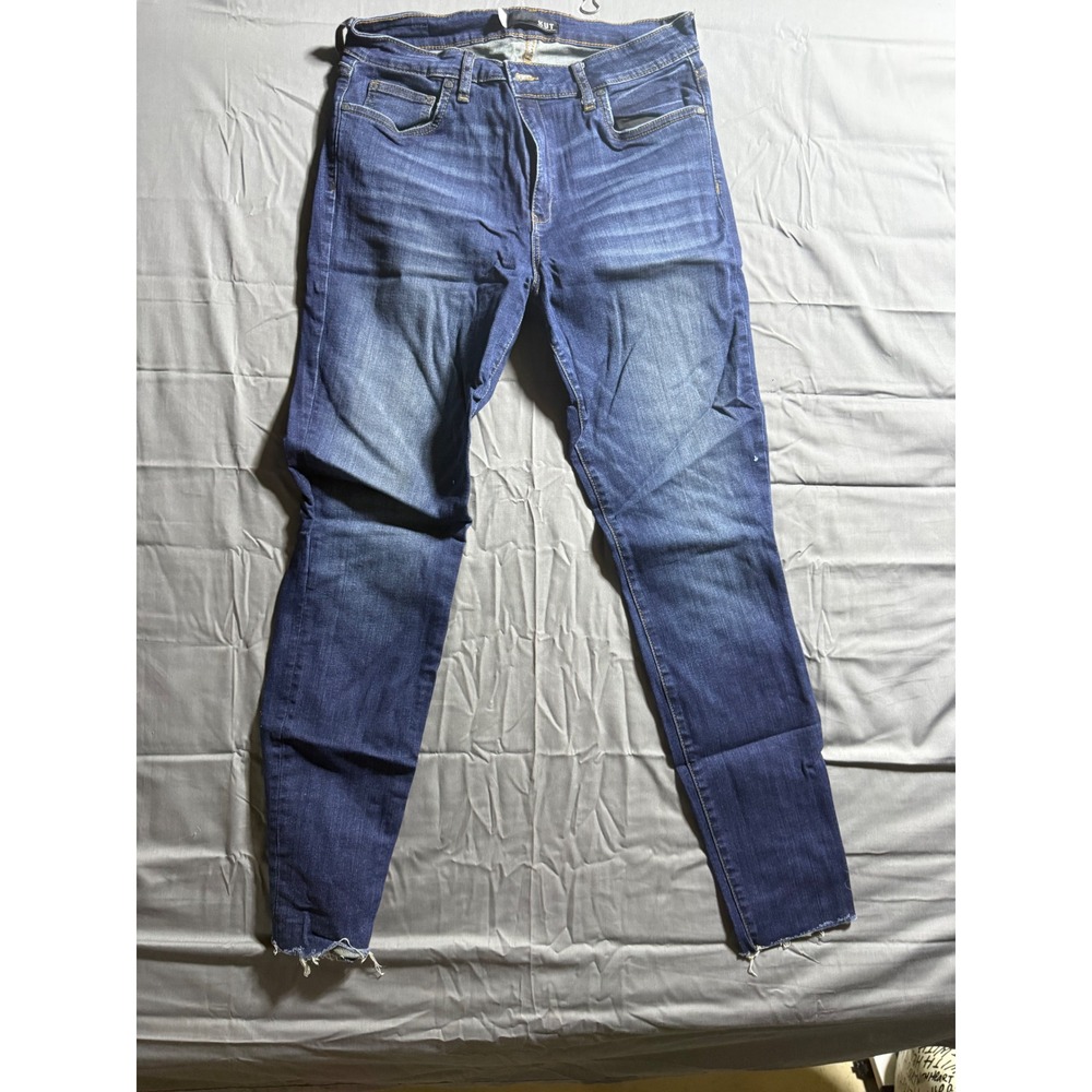 Kut from the Kloth Skinny Jeans Womens 12 Blue Good Raw Hem Frayed Dark Wash